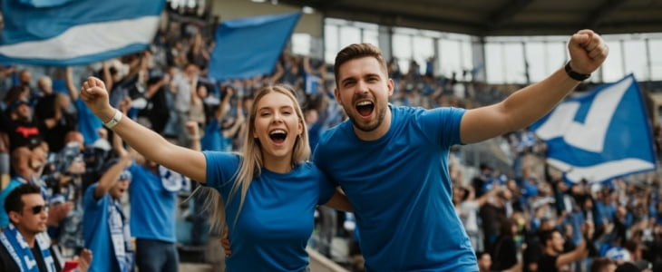 Enthusiastic fans at a sports stadium